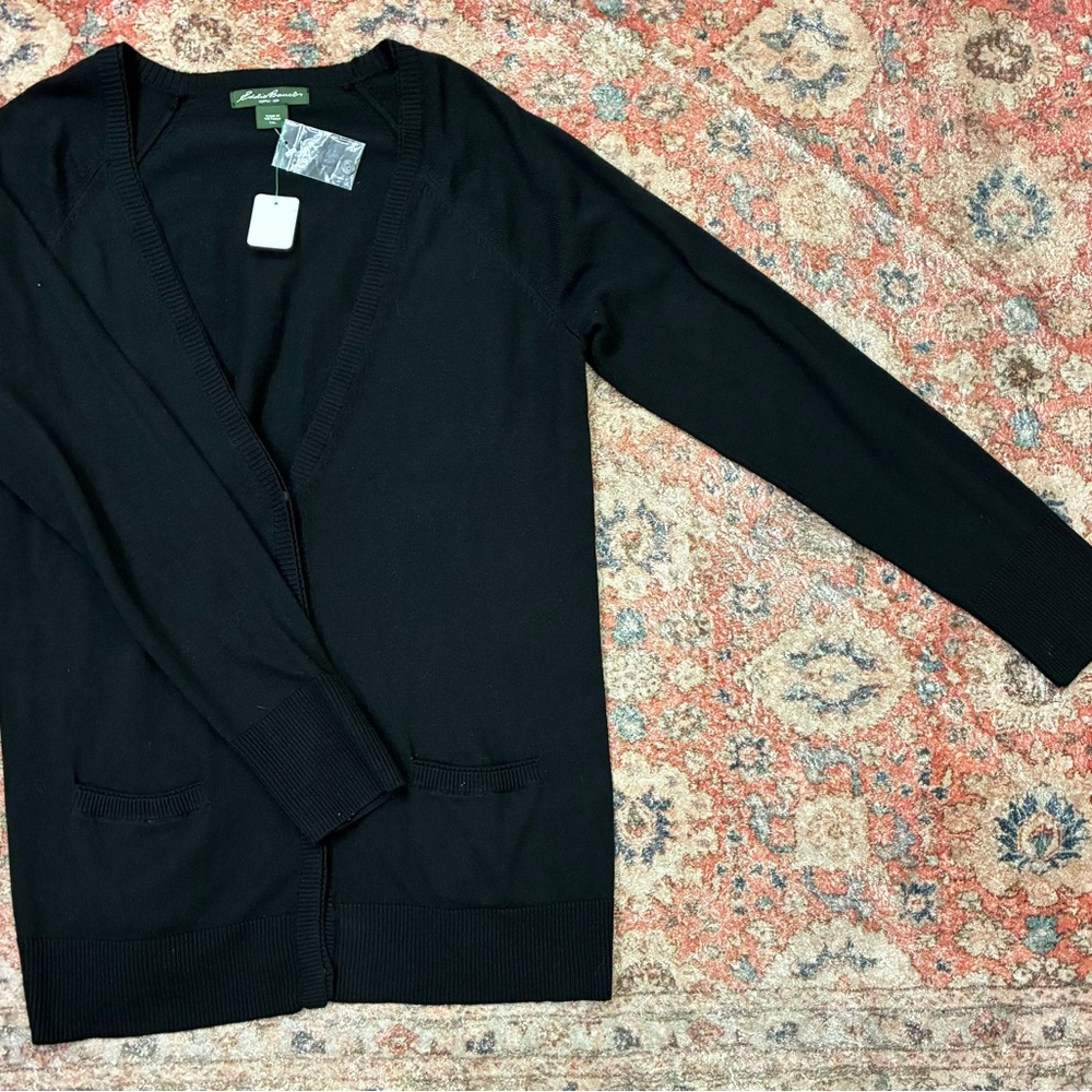 Eddie Bauer Black Long Open Front Cardigan
